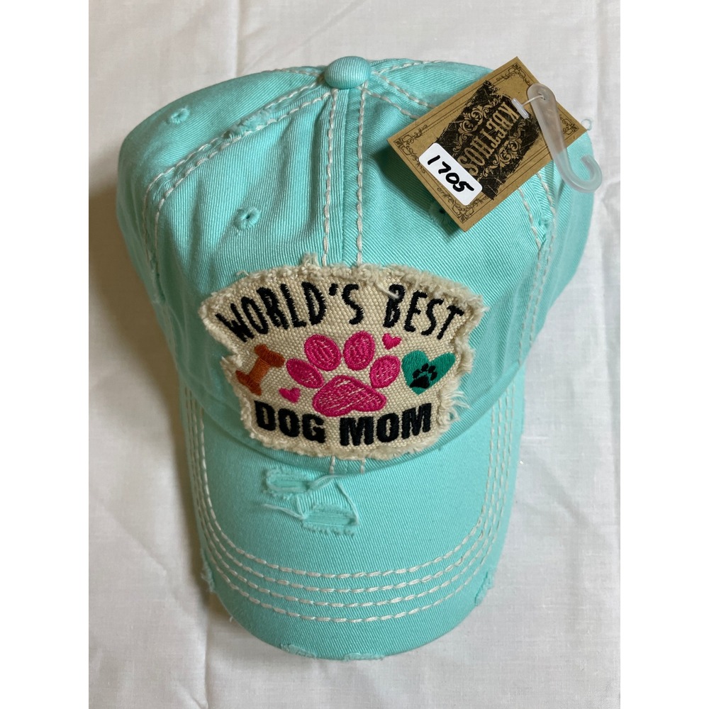 KBETHOS Baseball Cap Women OS Aqua Teal NWT Distressed World's Best Dog Mom Hat